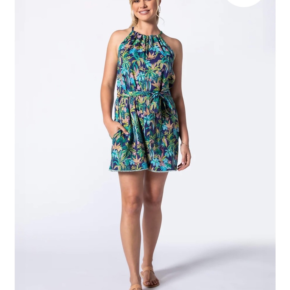 Tori Richard Blue and Green Patterned Romper
